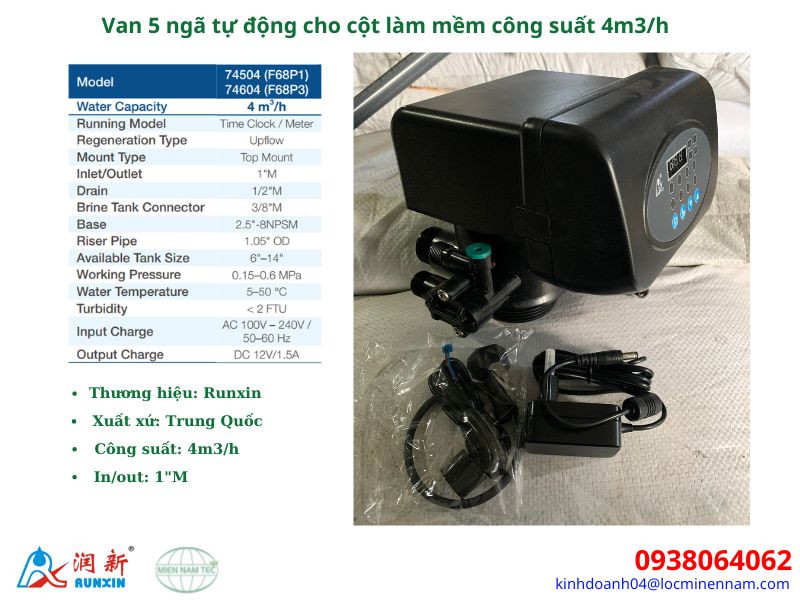 Thông số kỹ thuật của van 5 ngã làm mềm tự động cho cột làm mềm công suất 4m3/h