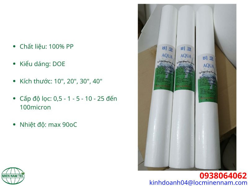 Thông số lỹ thuật của lõi lọc nén 20 inch - 10 micron (AQUA)