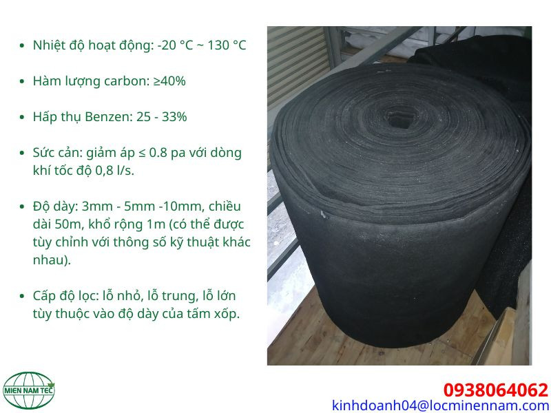 Thông số kỹ thuật của bông lọc carbon than hoạt tính