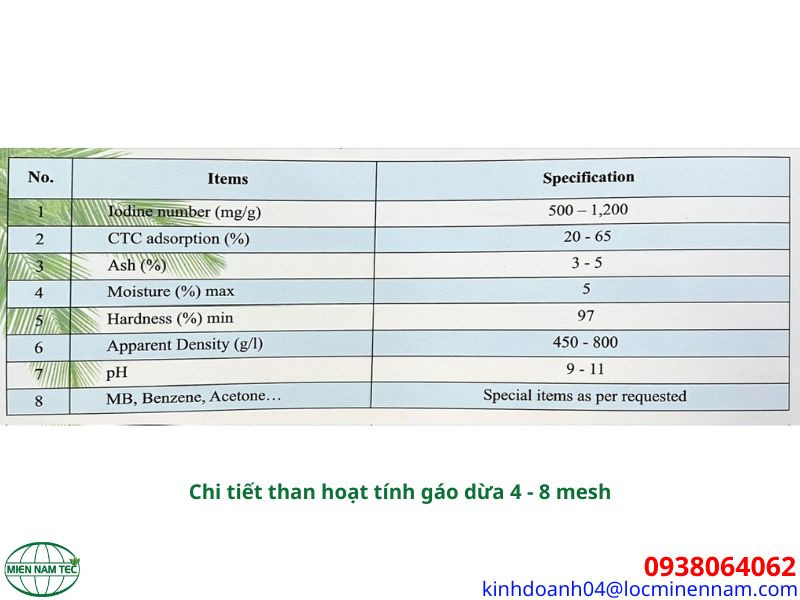 Chi tiết về than hoạt tính gáo dừa 4 - 8 mesh