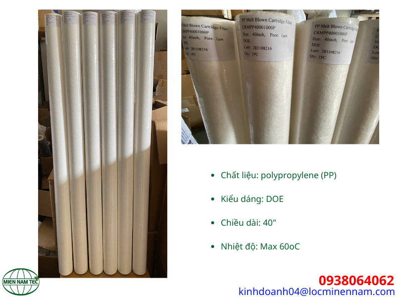 Thông số kỹ thuật của lõi lọc bông nén MS Mỹ 40 inch