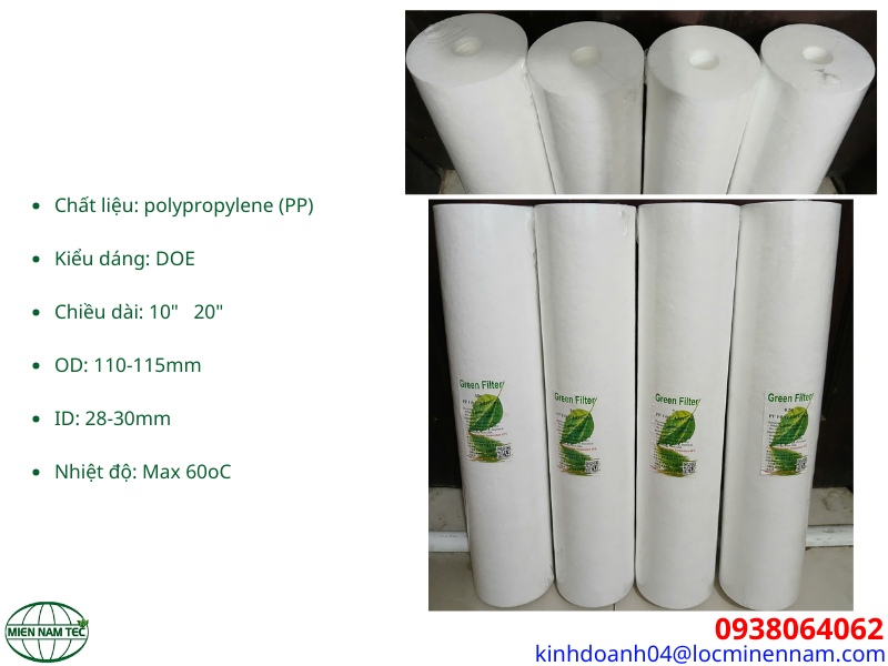Thông số kỹ thuật lõi lọc bông nén Bigblue 0.5 micron